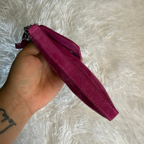 y2k COACH Vintage Pink Suede Turnlock Card Case / Holder Wristlet - Picture 8 of 11